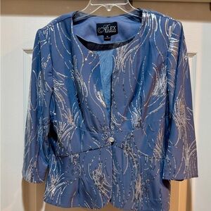 Alex Evenings Light Blue dress with matching Jacket with Silver Sequins